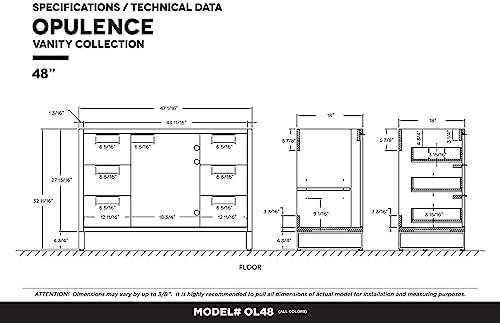 Fine Fixtures Opulence Collection 48x20x33in Bathroom Vanity in Black Matte