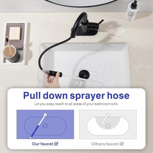 Easy bathroom sink faucet with pull down sprayer matte black single handle Kabble