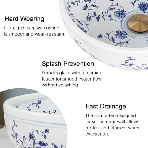 Lonuebu Blue White Vessel Sink Faucet Drain Combo