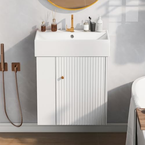 Bathroom Vanity for Small Space Modern Wall-Mounted Sink with Storage