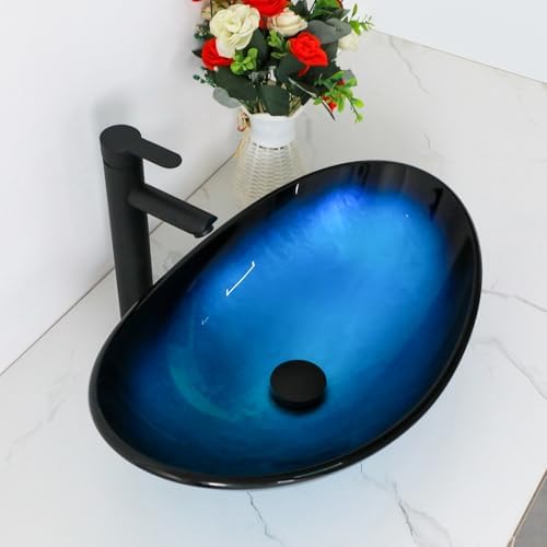 Lofeyo tempered glass blue vessel sink 21 x 6