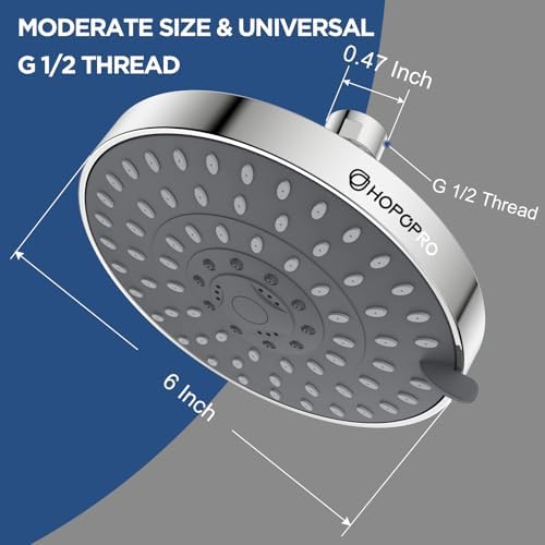 HOPOPRO 5-Mode High Pressure Shower Head 6 Inch Chrome