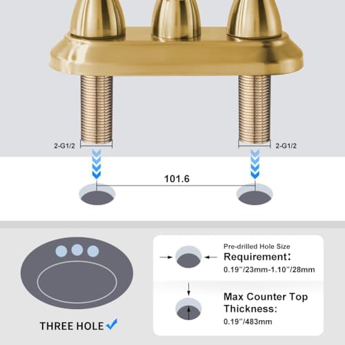 Sturdy Gold Bathroom Faucet with 360 Spout 2 Handles Safe Durable and Aesthetic