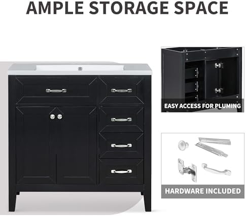 Stylish 36 Bathroom Vanity Base with 3 Drawers