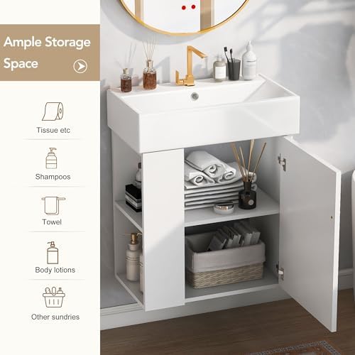 Bathroom Vanity for Small Space Modern Wall-Mounted Sink with Storage