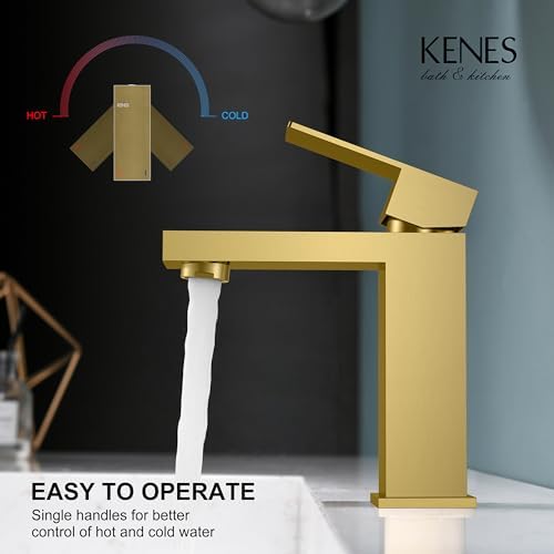 Kenes Brass Bathroom Faucet Modern Single Hole Sink Faucet with Pop Up Drain