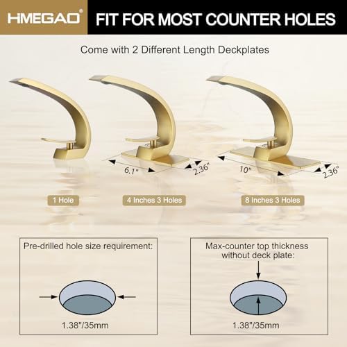 Modern Brushed Gold Bathroom Faucet with 1 or 3 Hole Mount