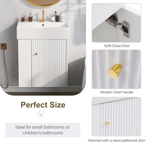 Bathroom Vanity for Small Space Modern Wall-Mounted Sink with Storage