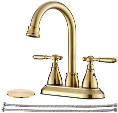 Sturdy Gold Bathroom Faucet with 360 Spout 2 Handles Safe Durable and Aesthetic