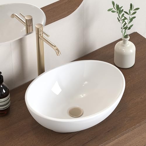 KES Modern Luxury Vessel Sink Oval White Bathroom Sink