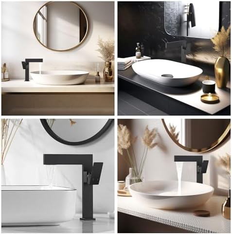 Matte Black Tall Bathroom Sink Faucet Ultra Thin Vessel Faucet