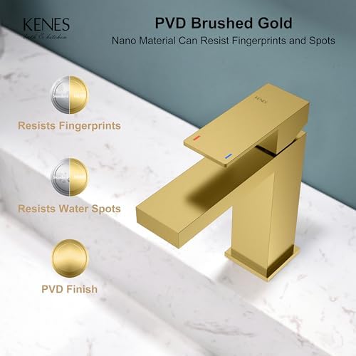 Kenes Brass Bathroom Faucet Modern Single Hole Sink Faucet with Pop Up Drain