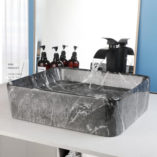 Black Marble Vessel Sink for Bathrooms