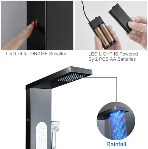 Experience Luxury in the Shower MENATT LED Shower Panel Tower System