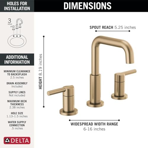 Delta FaucetNicoli WidespreadGold Bathroom Sink Faucet 3 Hole Champagne Bronze