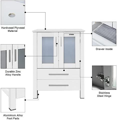 ECLIFE 24 Modern Bathroom Vanity Sink Combo White