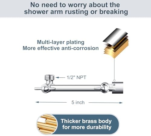 BRIGHT SHOWERS Adjustable Brass Shower Arm Extender for Rain Handheld Showers