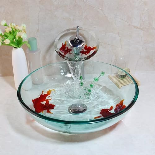 Gorgeous Hand-Painted Gold Fish Sink for Bathroom