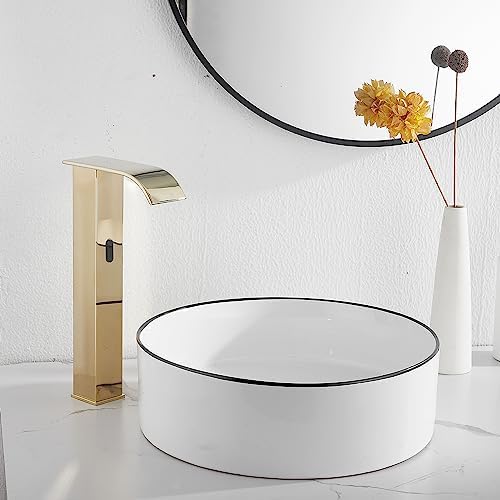 GGStudy Automatic Sensor Polished Gold Touchless Bathroom Faucet