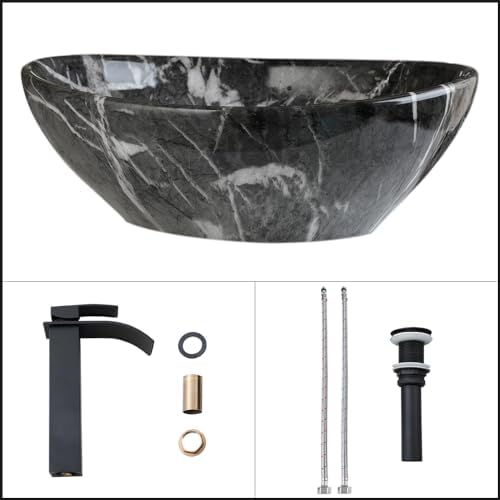 Black White Marbling Vessel Sink