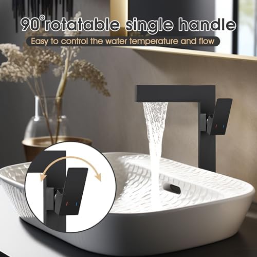 Matte Black Tall Bathroom Sink Faucet Ultra Thin Vessel Faucet
