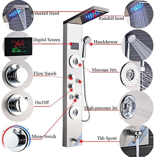 Stainless Steel Shower Panel Tower System with Hydrostatic Massage