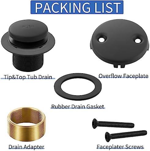 Matte Black Bathtub Drain Tip-Toe Tub Trim Set