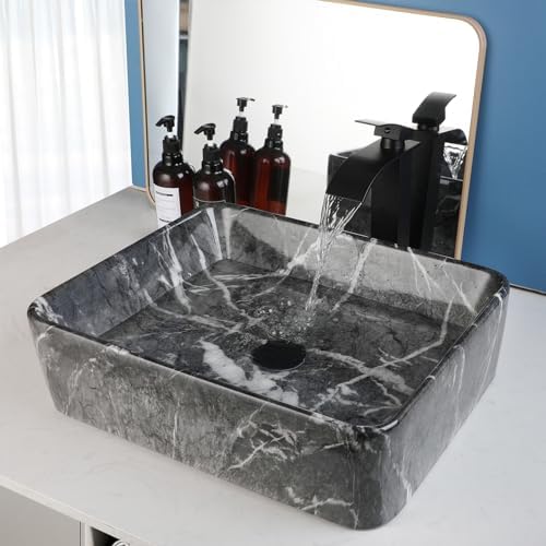 Black Marble Vessel Sink for Bathrooms