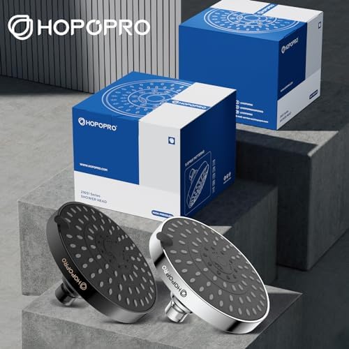 HOPOPRO 5-Mode High Pressure Shower Head 6 Inch Chrome
