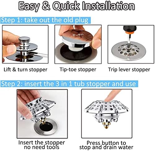 Easy Replace bathtub drain plug with 3-in-1 functions