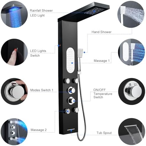 Experience Luxury in the Shower MENATT LED Shower Panel Tower System