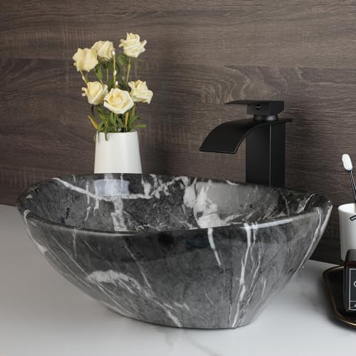 Black White Marbling Vessel Sink