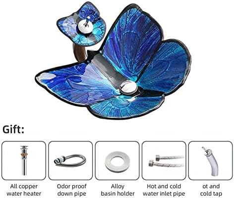 Faucet Blue Butterfly Vessel Sink for Bathroom