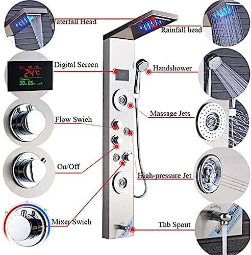 Stainless Steel Shower Panel Tower with LED Rainfall