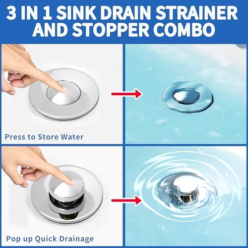 2PCS Bathroom Sink Stopper Strainer with Removable Hair Catcher Basket