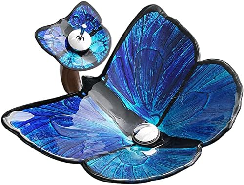 Faucet Blue Butterfly Vessel Sink for Bathroom