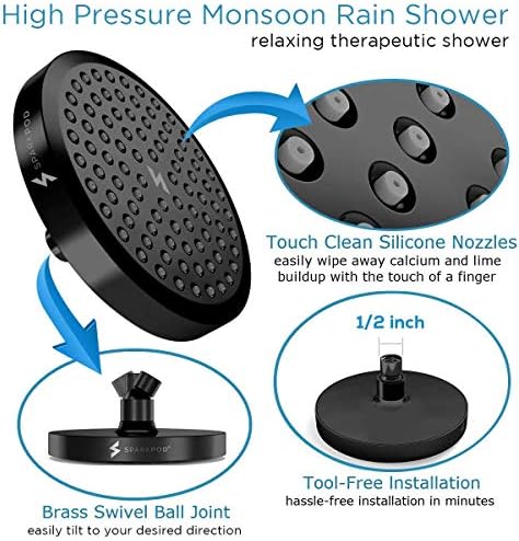 SparkPod High Pressure 6-inch Shower Head in Midnight Black Matte