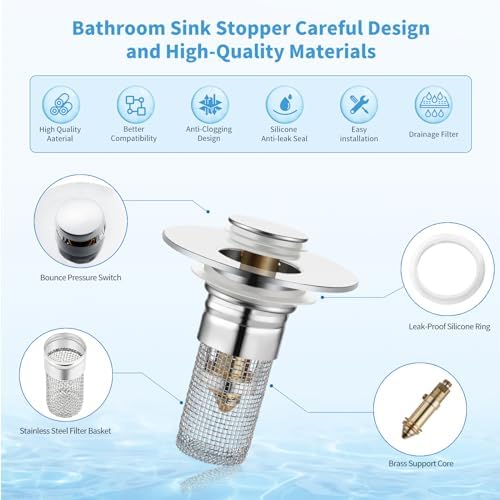 2-Pack Sink Stopper with Hair Strainer for US