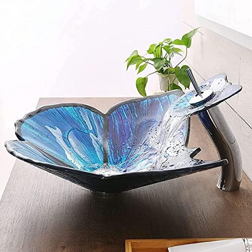 Faucet Blue Butterfly Vessel Sink for Bathroom