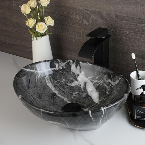 Black White Marbling Vessel Sink