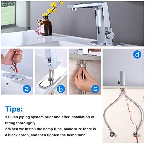 Poopey Automatic Sensor Touchless Bathroom Sink Faucet with Hole Cover Plate