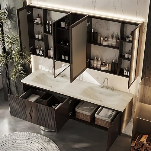 Double Sink Vanity with LED Mirror for Modern Bathroom
