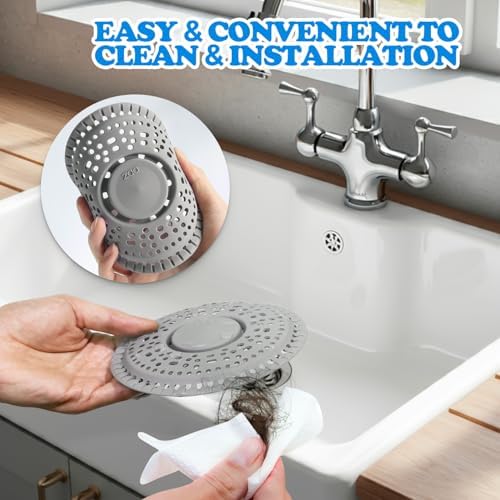 Shower Drain Hair Catcher 2 Pack Premium Silicone Shade Protector Gray