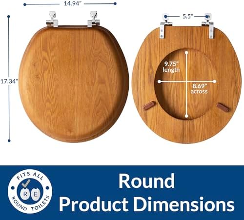 Bemis Mayfair Natural Oak Veneer Toilet Seat with Chrome Hinges Round Wood