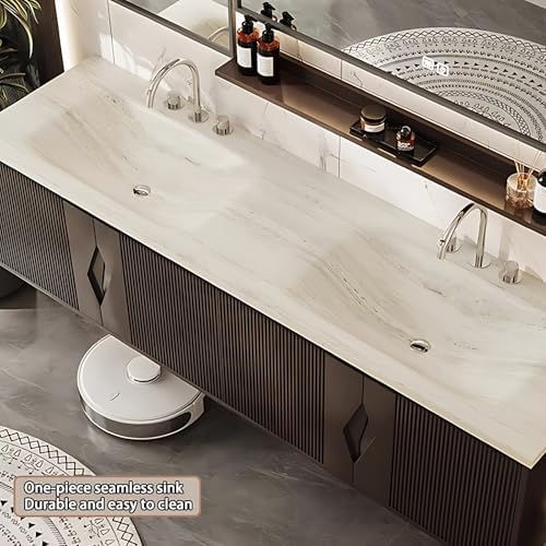 Double Sink Vanity with LED Mirror for Modern Bathroom