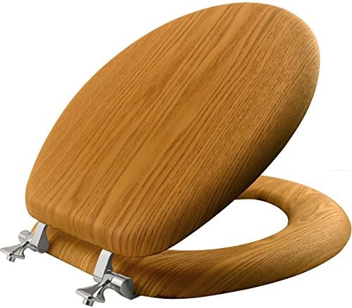 Bemis Mayfair Natural Oak Veneer Toilet Seat with Chrome Hinges Round Wood