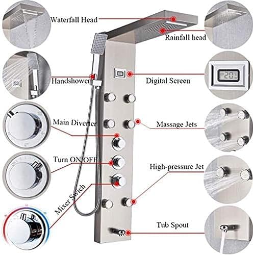 Rainfall Shower Panel with Massage Jets Wall-Mounted System