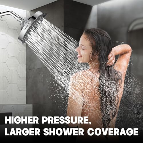 HOPOPRO 5-Mode High Pressure Shower Head 6 Inch Chrome