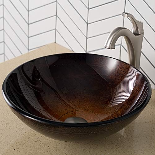 Copper Brown Vessel Sink Set with Vessel Faucet Design for Modern Bathroom