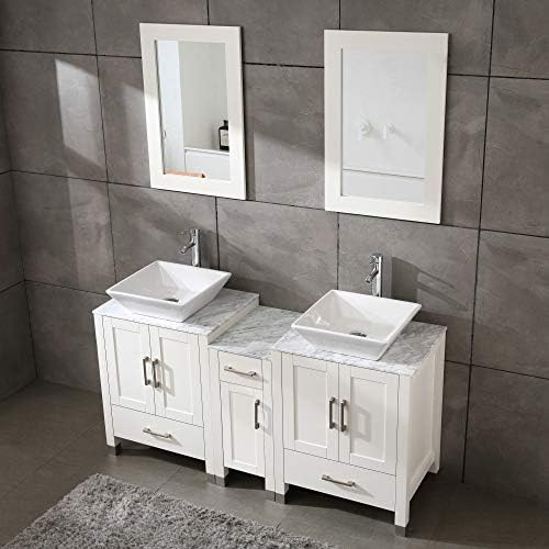 60 Bathroom Vanity Dual Sink Set Modern Design with Marble Tops